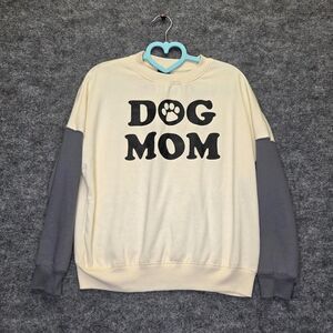 Modern Lux Sweatshirt Womens XS Cream Gray Dog Mom Graphic Pullover Crewneck